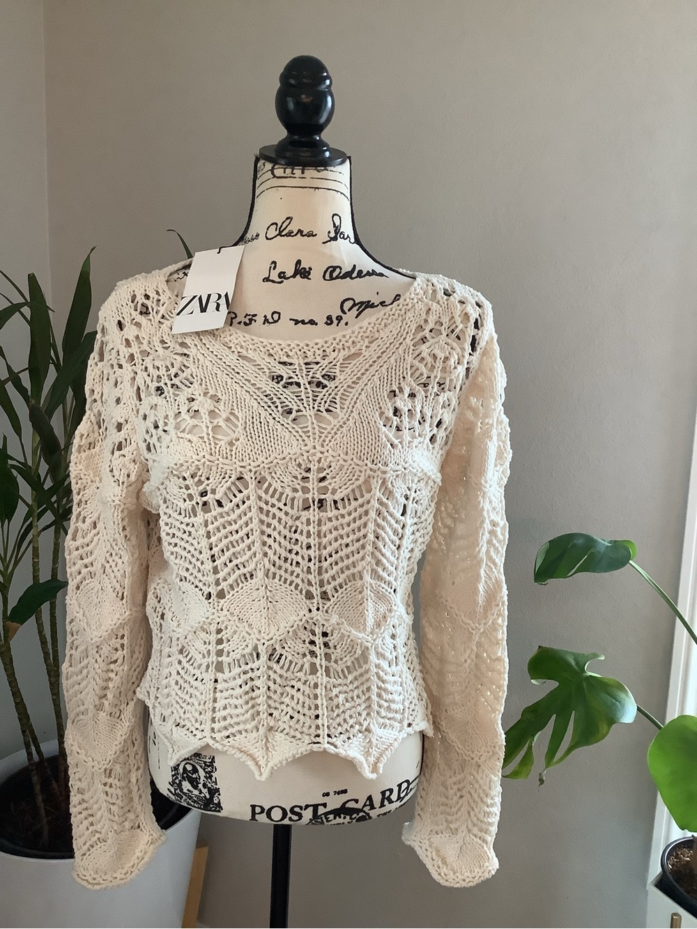 Zara Cream Open-Knit Pullover NWT